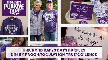 Mensen dragen paarse kleding bij evenement