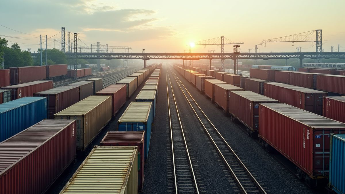 Afbeelding van een goederentrein die containers laadt