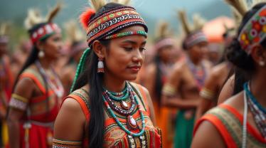 Afbeelding van een inheemse viering met traditionele kunst