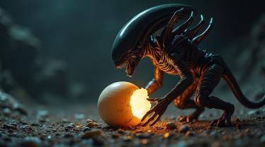 Afbeelding van een xenomorph alien uit de beroemde Alien-franchise.