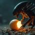 Afbeelding van een xenomorph alien uit de beroemde Alien-franchise.