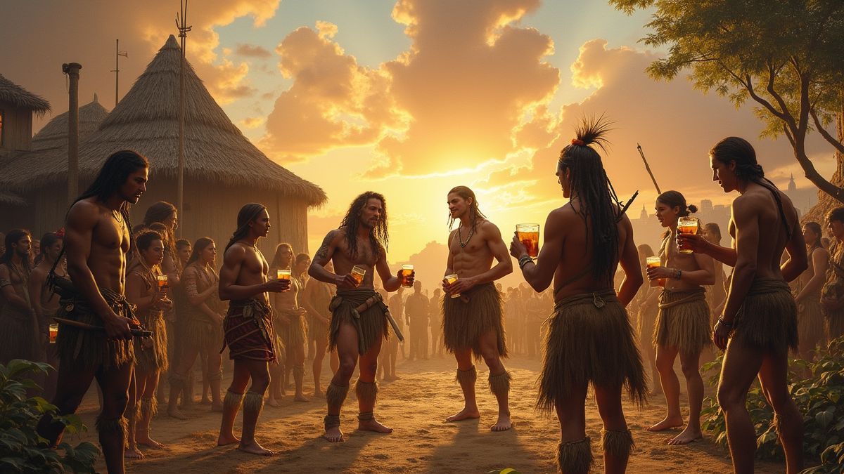 Afbeelding van Native Americans die maïs ale brouwen