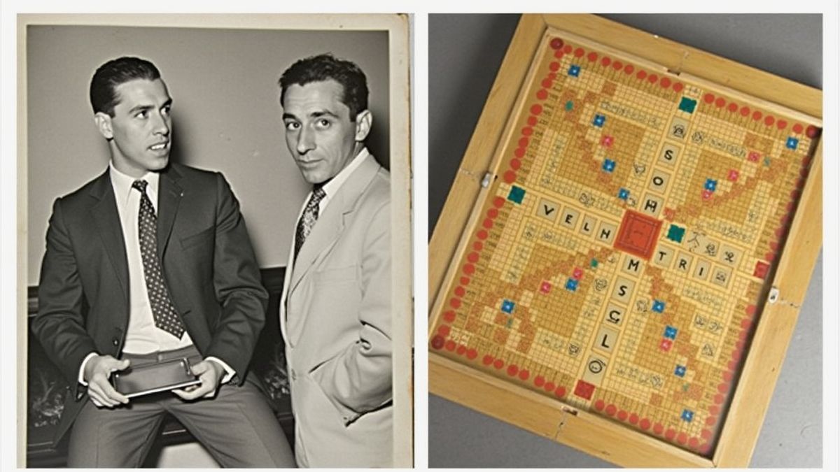 Alfred Mosher Butts en vintage Scrabble bord