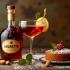 Amaretto fles met cocktail en dessert ingrediënten