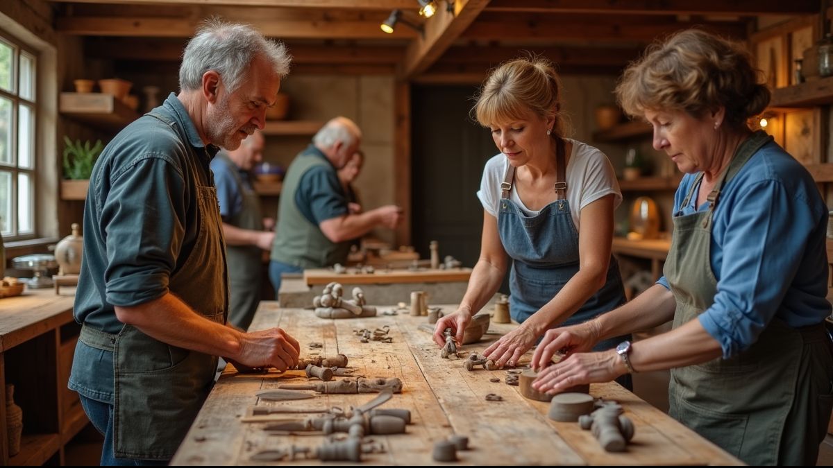Ambachtslieden tonen hun vaardigheden in een Vlaamse omgeving