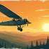 Amelia Earhart in de lucht met een prachtig landschap