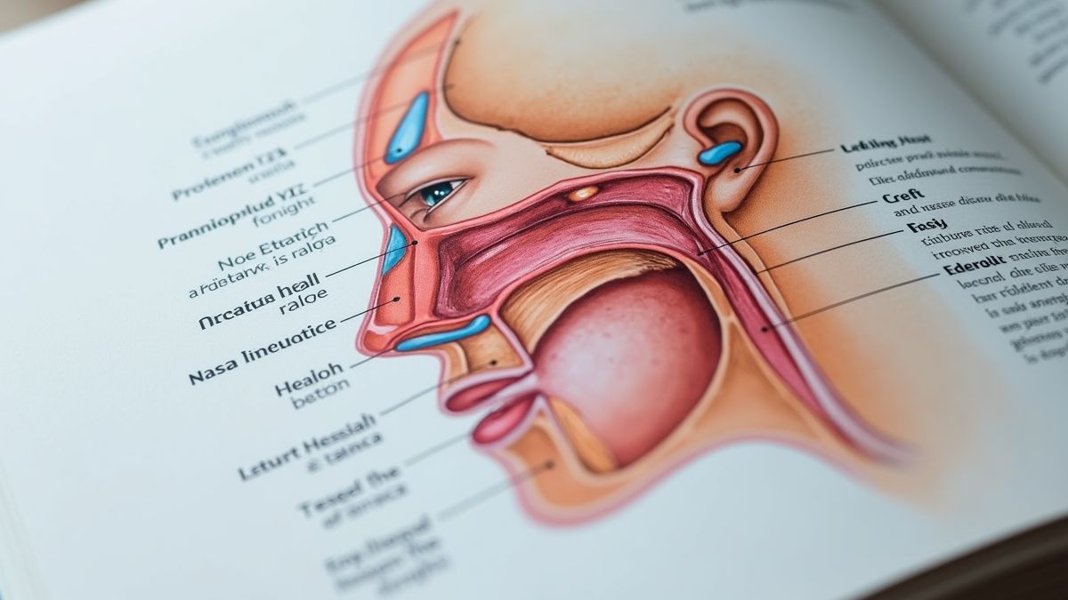 Anatomie van de neusgangen en sinussen in een medisch boek.