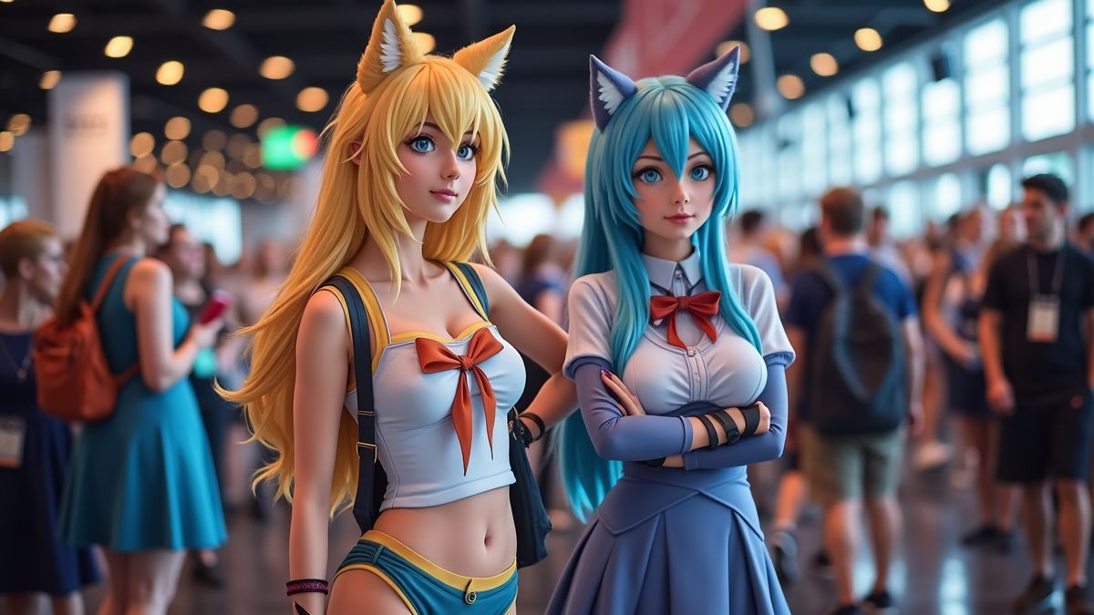 Anime conventie met verklede fans