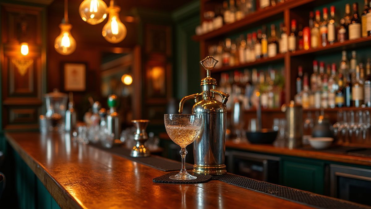 Antiek bar interieur met vintage cocktailaccessoires