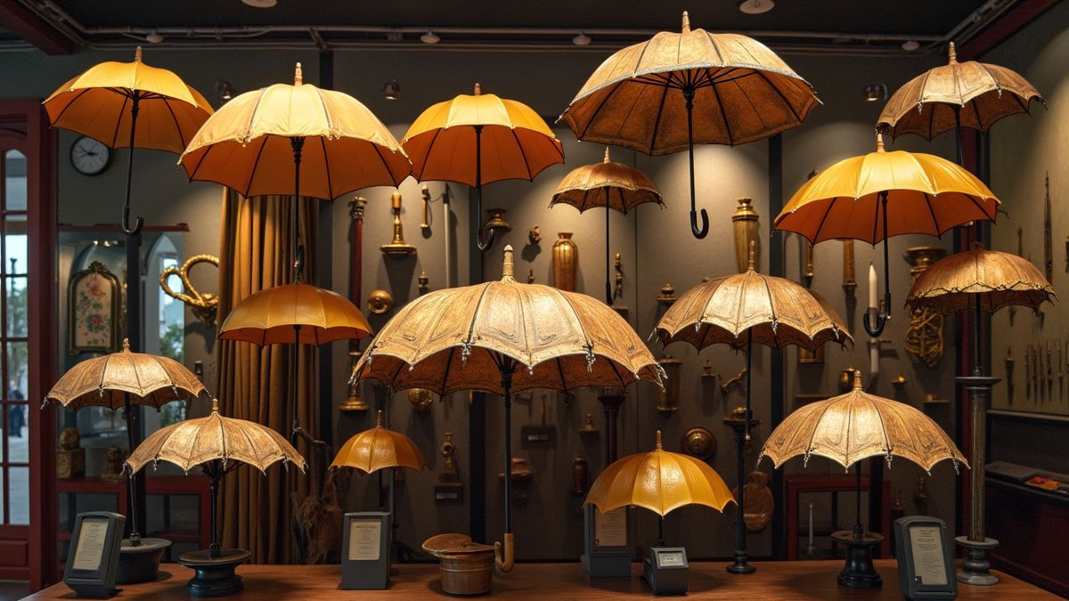 Antieke paraplu's in een museumtentoonstelling