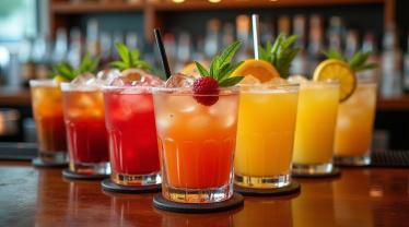 Assortiment kleurrijke cocktails op een bar