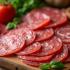 Assortiment van verschillende soorten bologna op een houten tafel