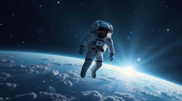 Astronaut zweeft boven de aarde in de ruimte