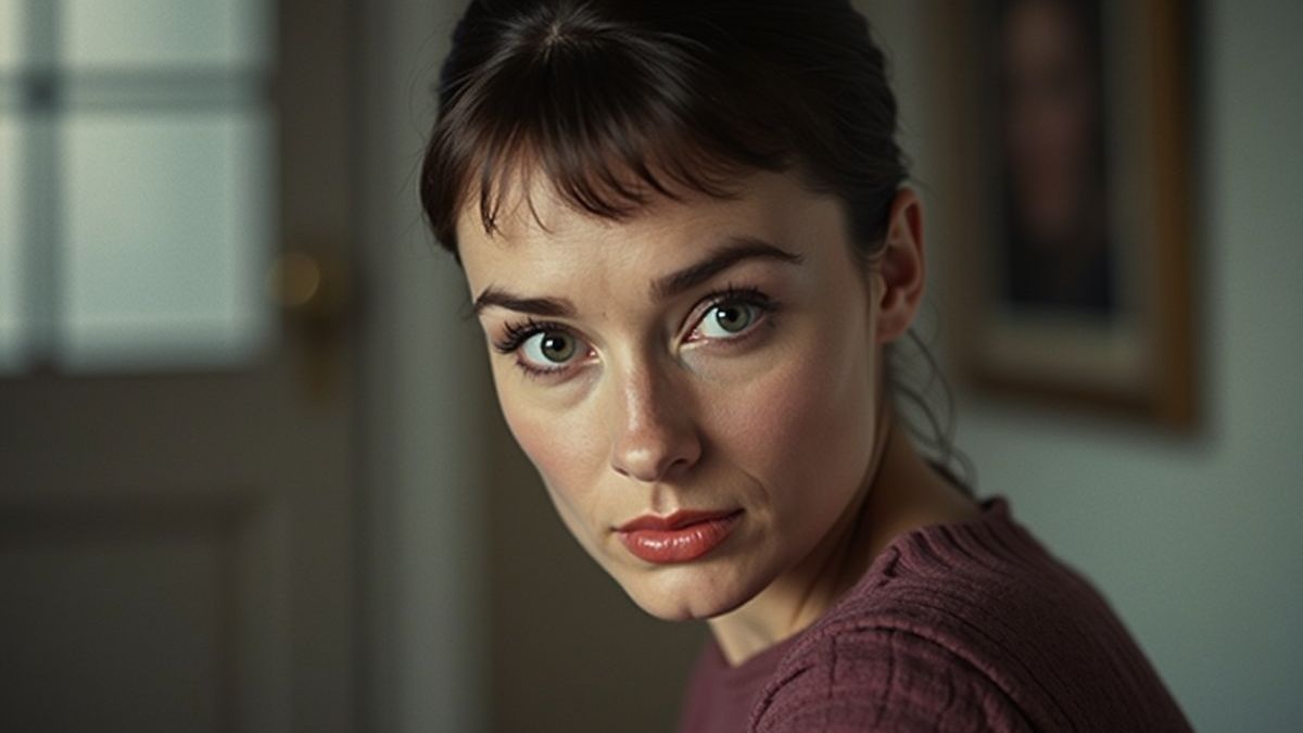 Audrey Hepburn met een uitdrukking van vastberadenheid.