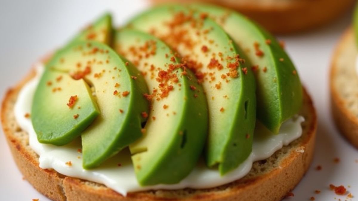 Avocado toast geserveerd op een Engelse Muffin.