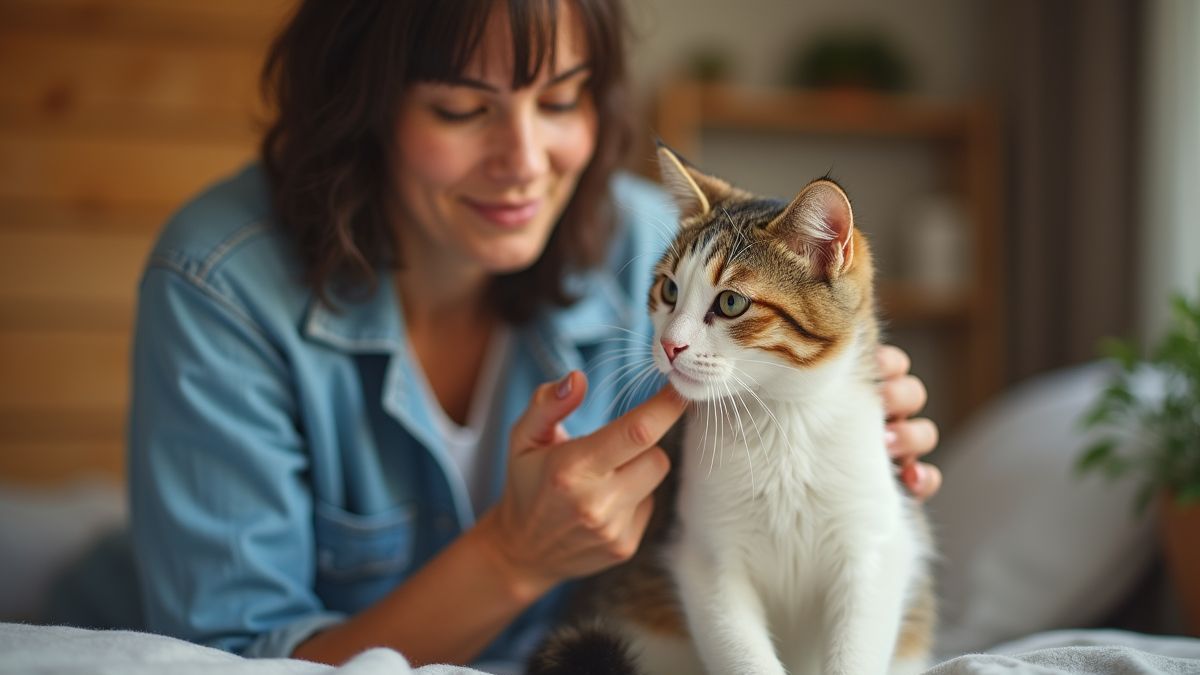 Baasje speelt met kat