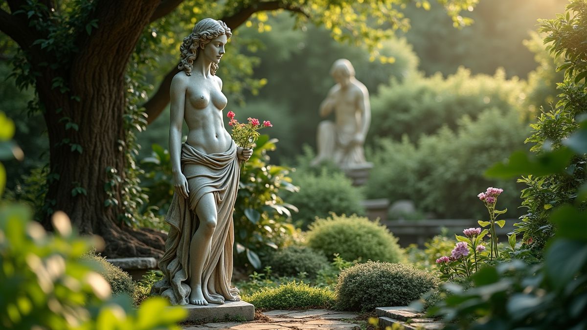 Beeld van Aphrodite in een tuin.