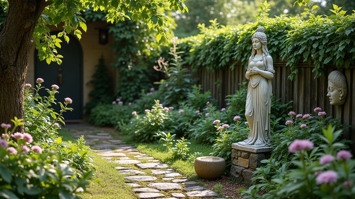 Beeld van Aphrodite in een tuin.