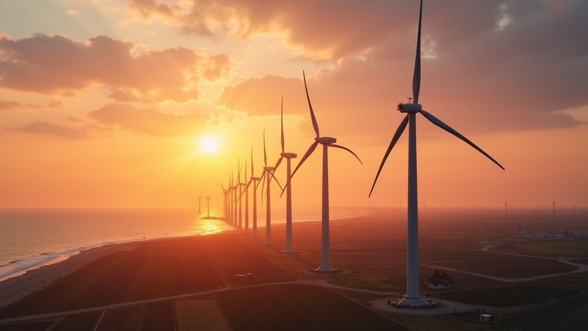 Belgisch windpark bij zonsondergang