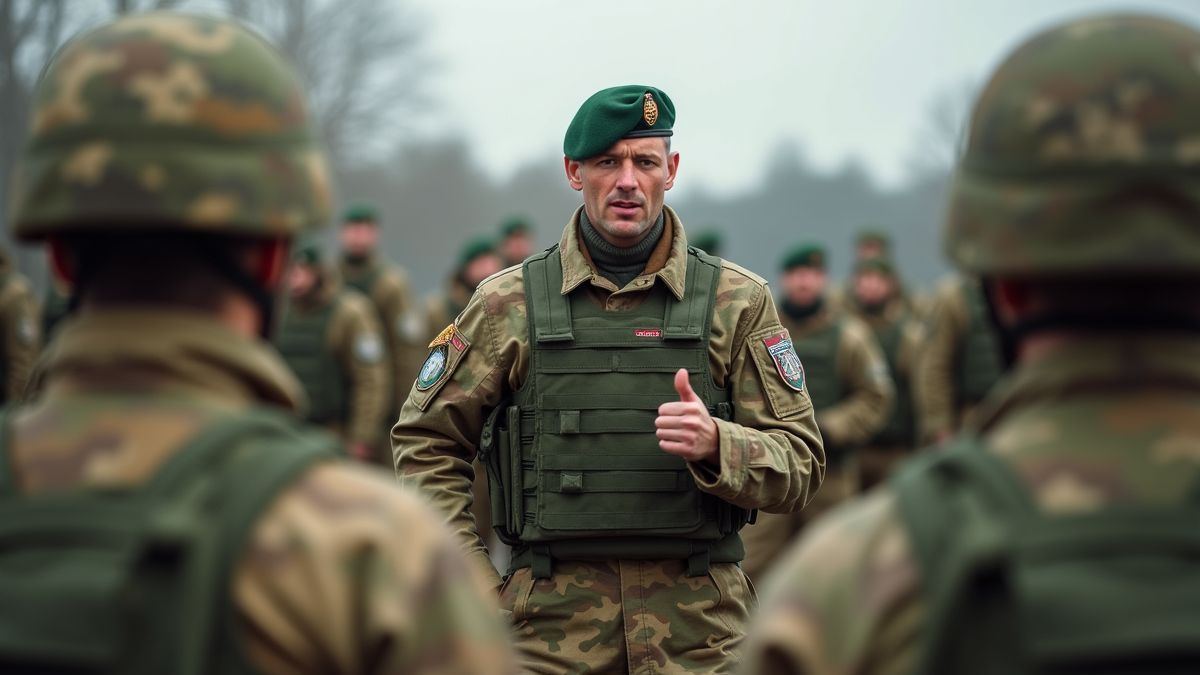 Belgische militaire officier bij trainingsoefening.