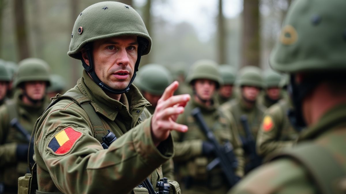 Belgische militaire officier bij trainingsoefening.