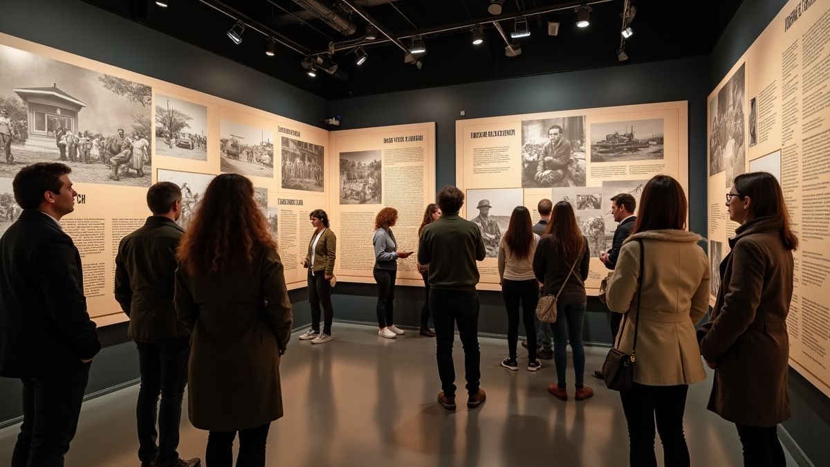 Bezoekers van een tentoonstelling over de Tweede Wereldoorlog