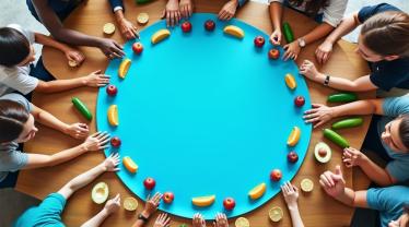 Een infographic over diabetes met een blauwe lint, gezondheidsvoeding en bloedtest.