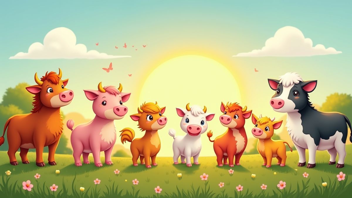 Blije boerderijdieren in een zonnig veld