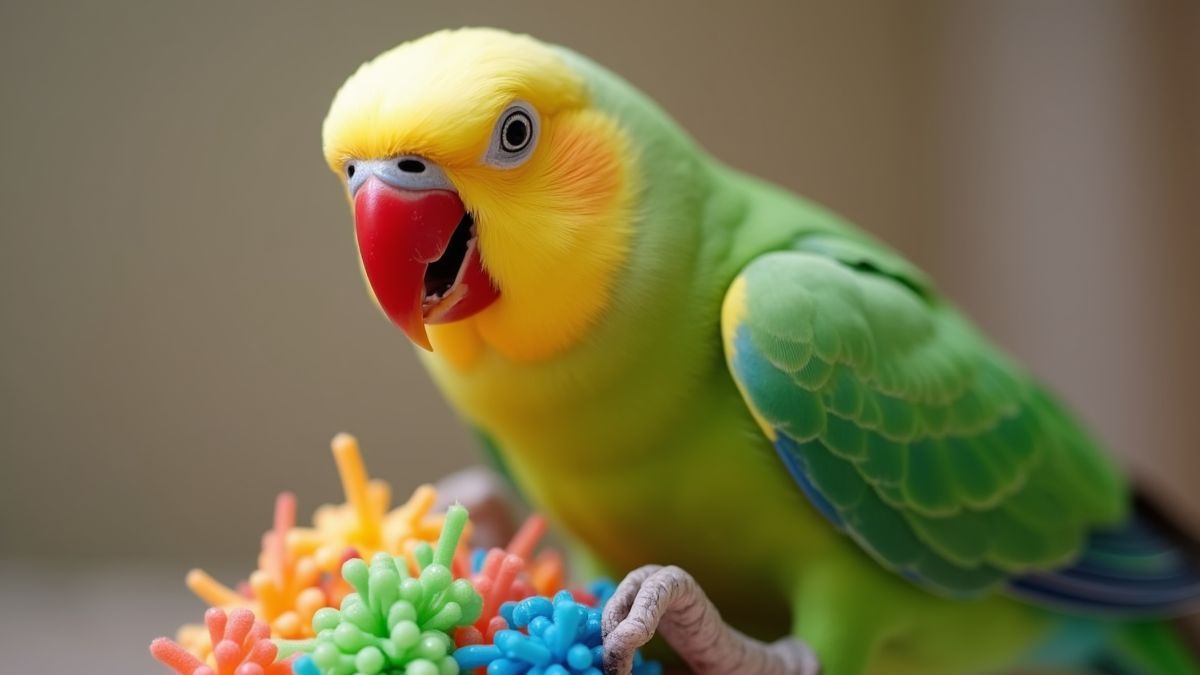 Blije parkiet speelt met een kleurrijk speelgoed