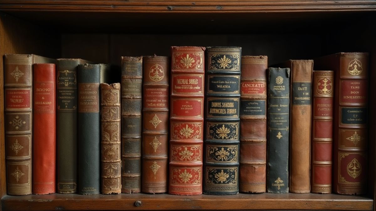 Boekenkast gevuld met werken van Shakespeare en Cervantes.