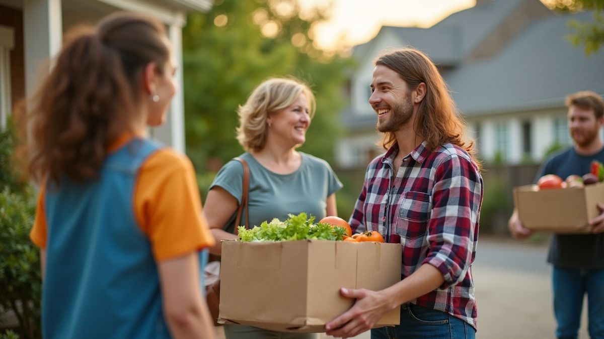 Buren die elkaar helpen met boodschappen