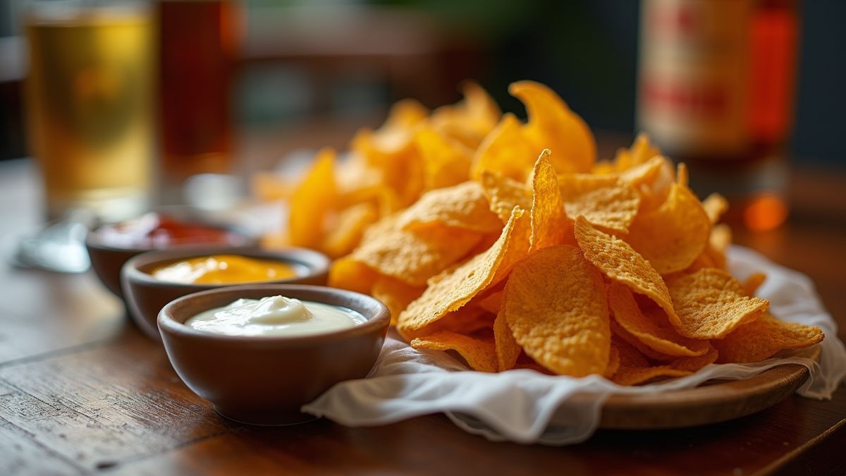Chique tafelopstelling met exotische chips en dips.