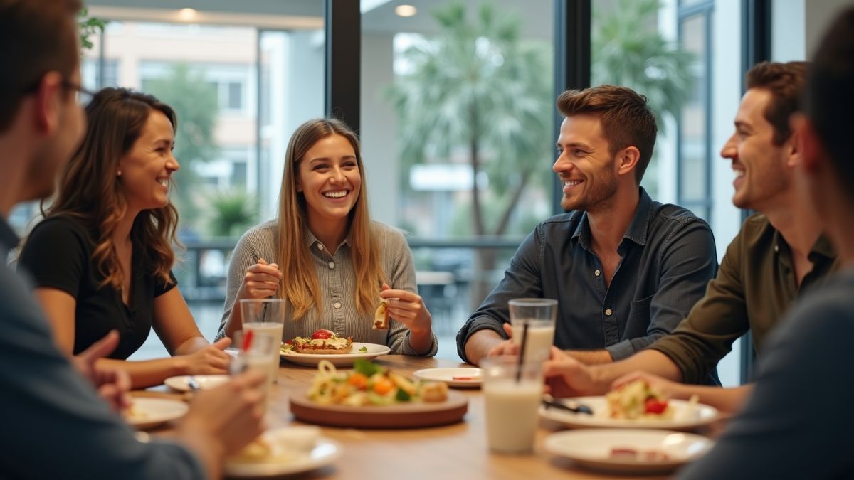 Collega's lunchen samen ter ere van de Dag van de Medewerker