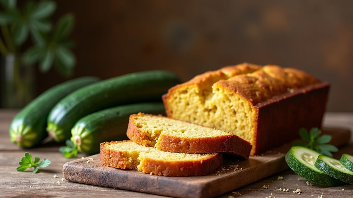 Courgettebrood en courgettes op de keukenplank in Italiaanse stijl.