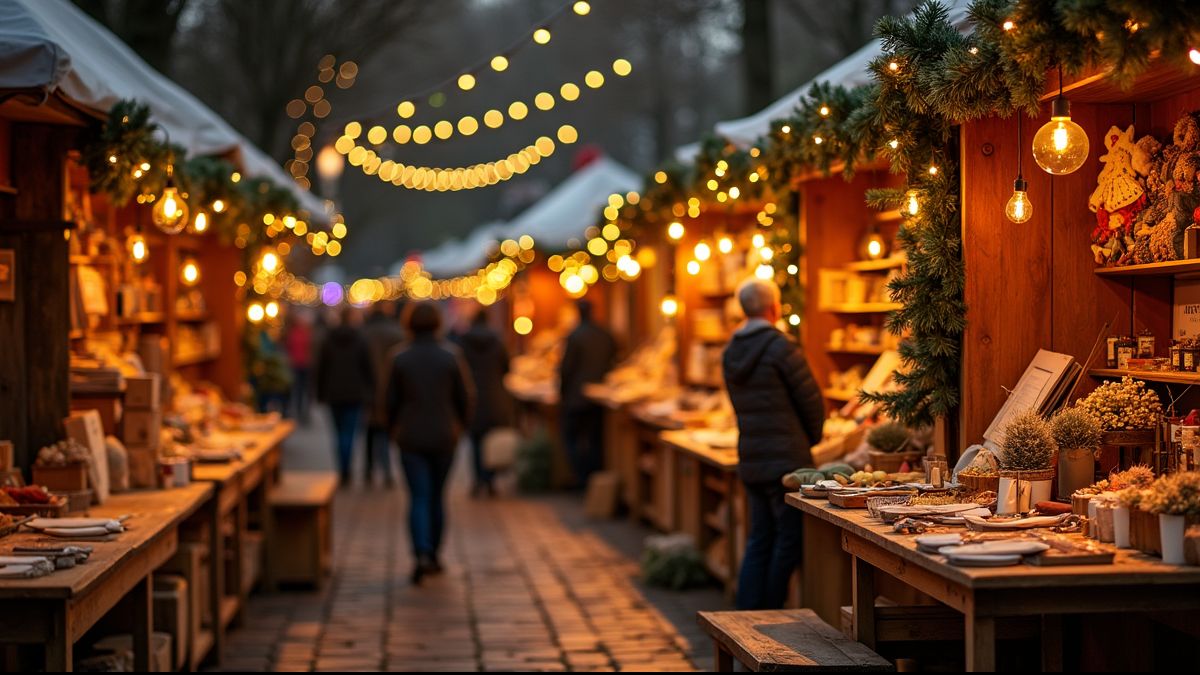 Cozy Christmas market with handmade gifts