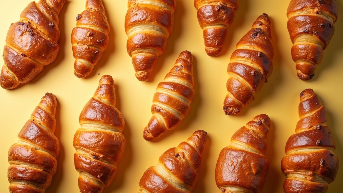 Creatieve schikking van diverse croissants.
