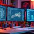 Creatieve werkruimte met CAD ontwerpen.