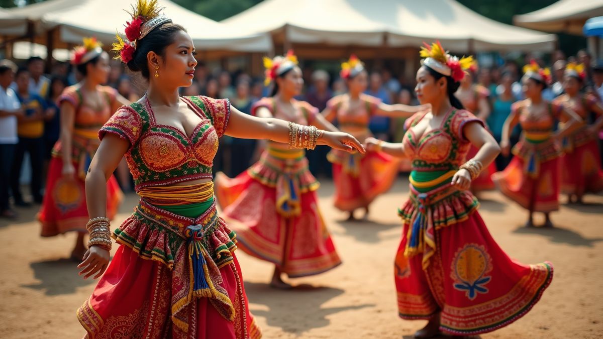 Dansers voeren een volksdans uit op een cultureel festival.