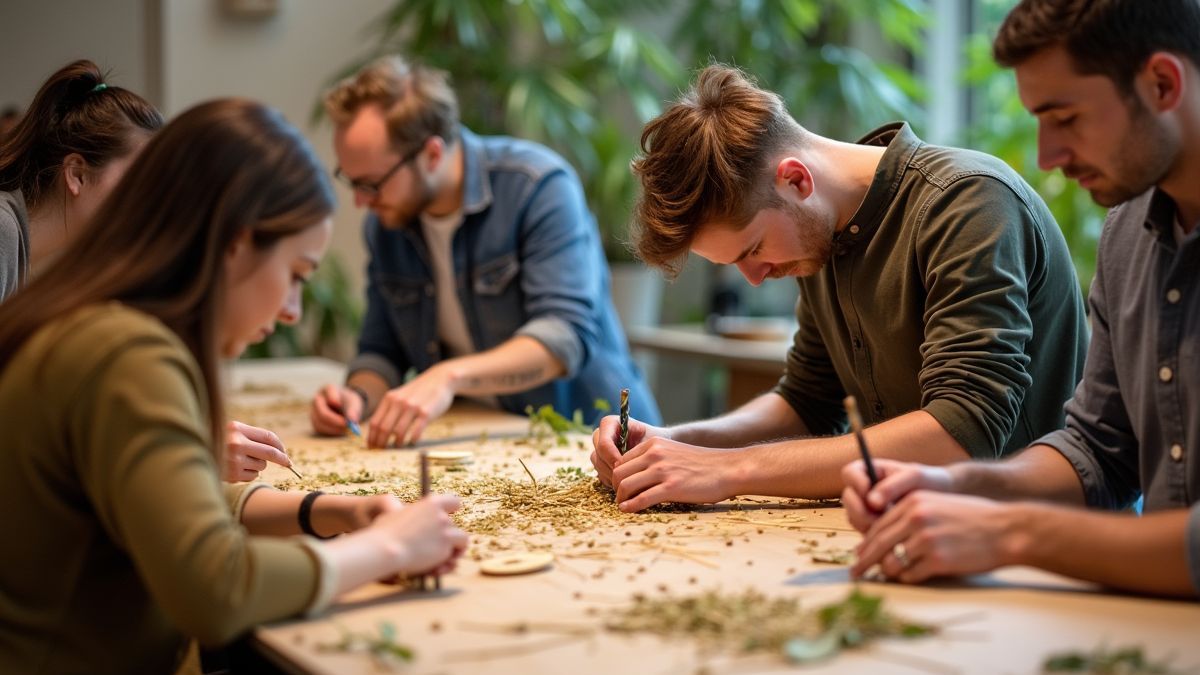 Deelnemers aan bamboe workshop