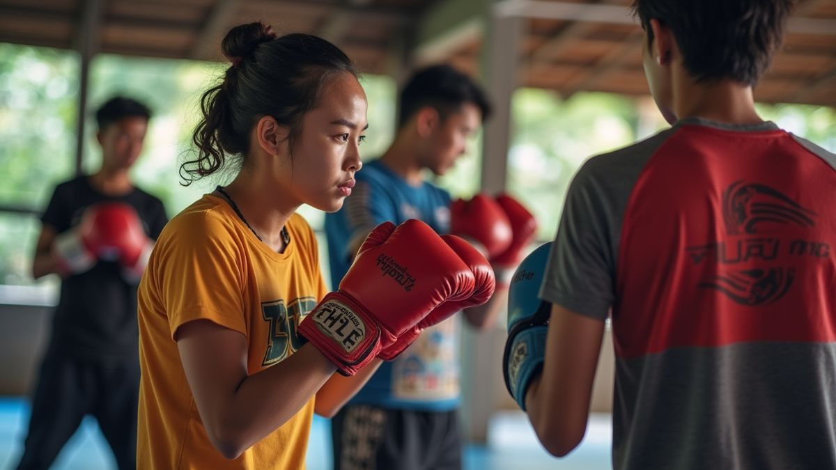 Deelnemers leren Muay Thai technieken in een workshop