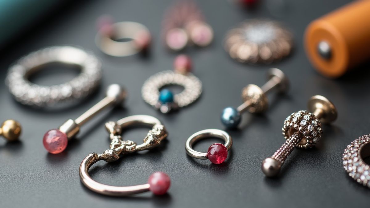 Dichtbij opname van piercing sieraden en nazorgproducten