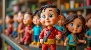 Een verzameling kleurrijke bobbleheads