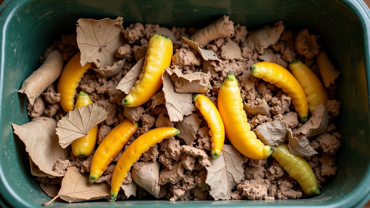Diverse composteerbare materialen in een compostbak.
