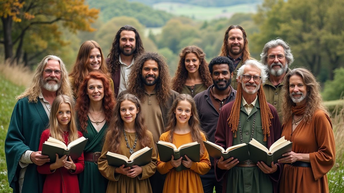 Diverse mensen vieren Hobbit Dag in hun mooiste Hobbit outfits.