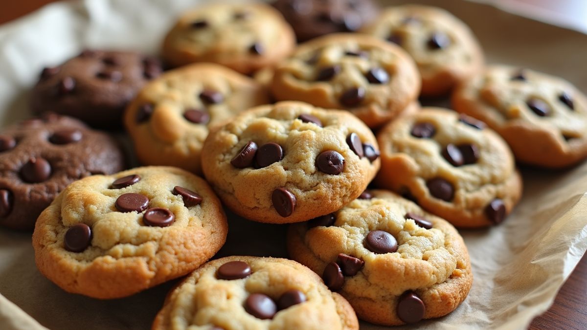 Diverse soorten chocolate chip cookies op een tafel