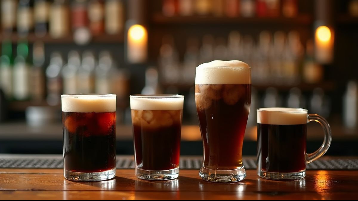 Diverse variaties van Irish Coffee op een bar.