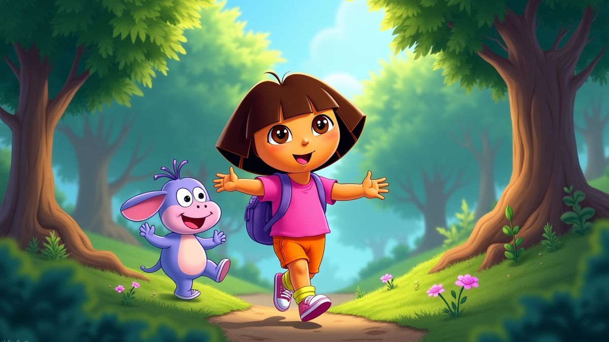 Dora en haar vrienden in een levendig bos.