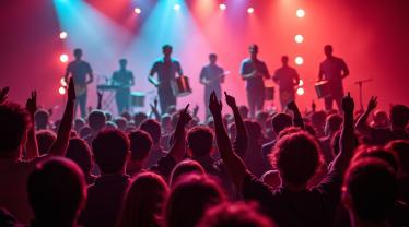 Drummers performing op een levendig concert