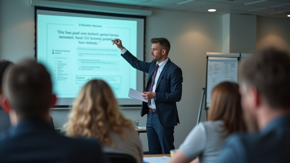 Een accountant geeft een lezing op een workshop