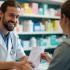 Een apotheker die een klant helpt in een apotheek.